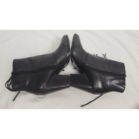 Aldo Women's Sz. 9 Black Leather Fringe Heeled Ankle Booties - Picture 5 of 7